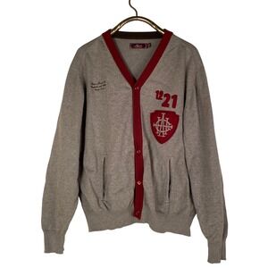 AKOO Mens Cardigan Sweater 1221 Crest Logo Gray 2XL Cotton